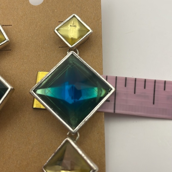 Nine West Blue/Green and Pale Yellow Silver Toned Dangle Earrings (F4) - Picture 7 of 7